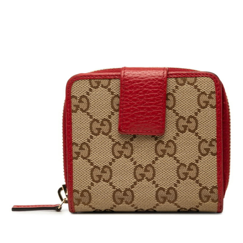 Gucci GG Canvas Bi-fold Wallet 346056 Beige Red Leather Women's GUCCI